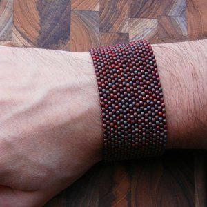 Garnet Banded Iron Seed Bead Cuff Bracelet | Custom Size | Jaded Vine Design